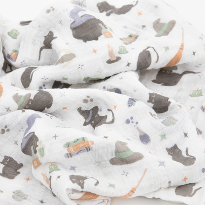 Cotton Muslin Swaddle Blanket - Cats and Cauldrons