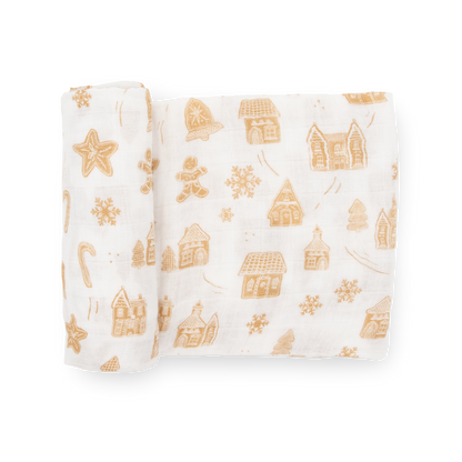 Cotton Muslin Swaddle Blanket - Gingerbread Village