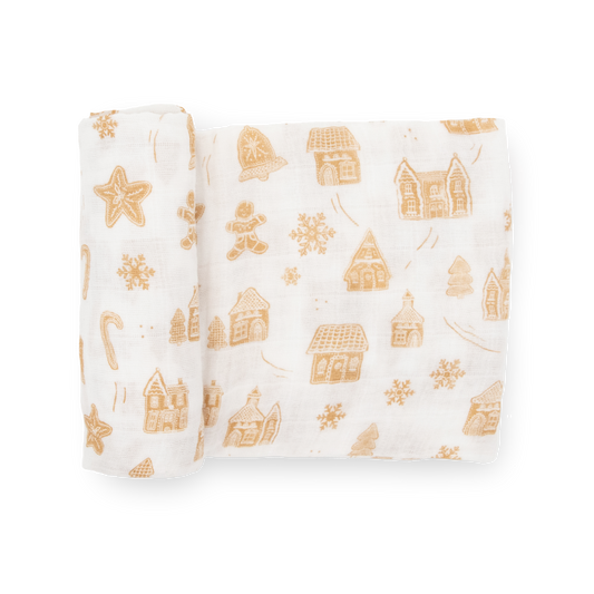 Cotton Muslin Swaddle Blanket - Gingerbread Village