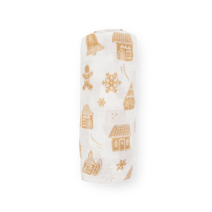 Cotton Muslin Swaddle Blanket - Gingerbread Village