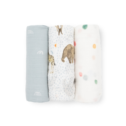 Cotton Muslin Swaddle Blanket 3 Pack - Party Animals