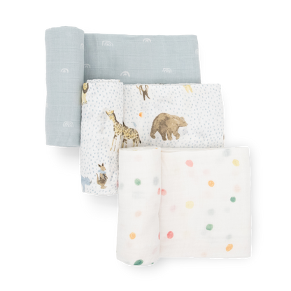 Cotton Muslin Swaddle Blanket 3 Pack - Party Animals