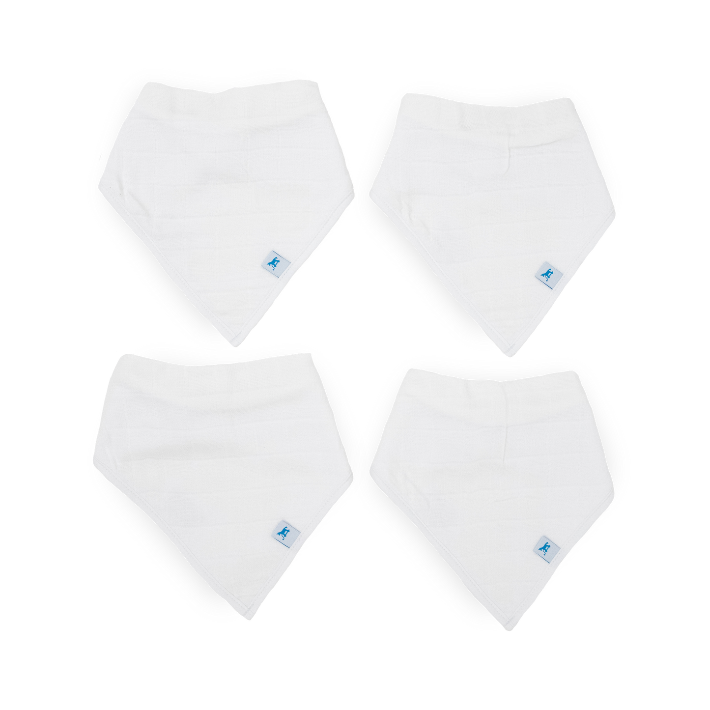 Cotton Muslin + Fleece Bandana Bib 4 Pack - White