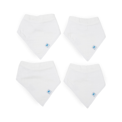 Cotton Muslin + Fleece Bandana Bib 4 Pack - White