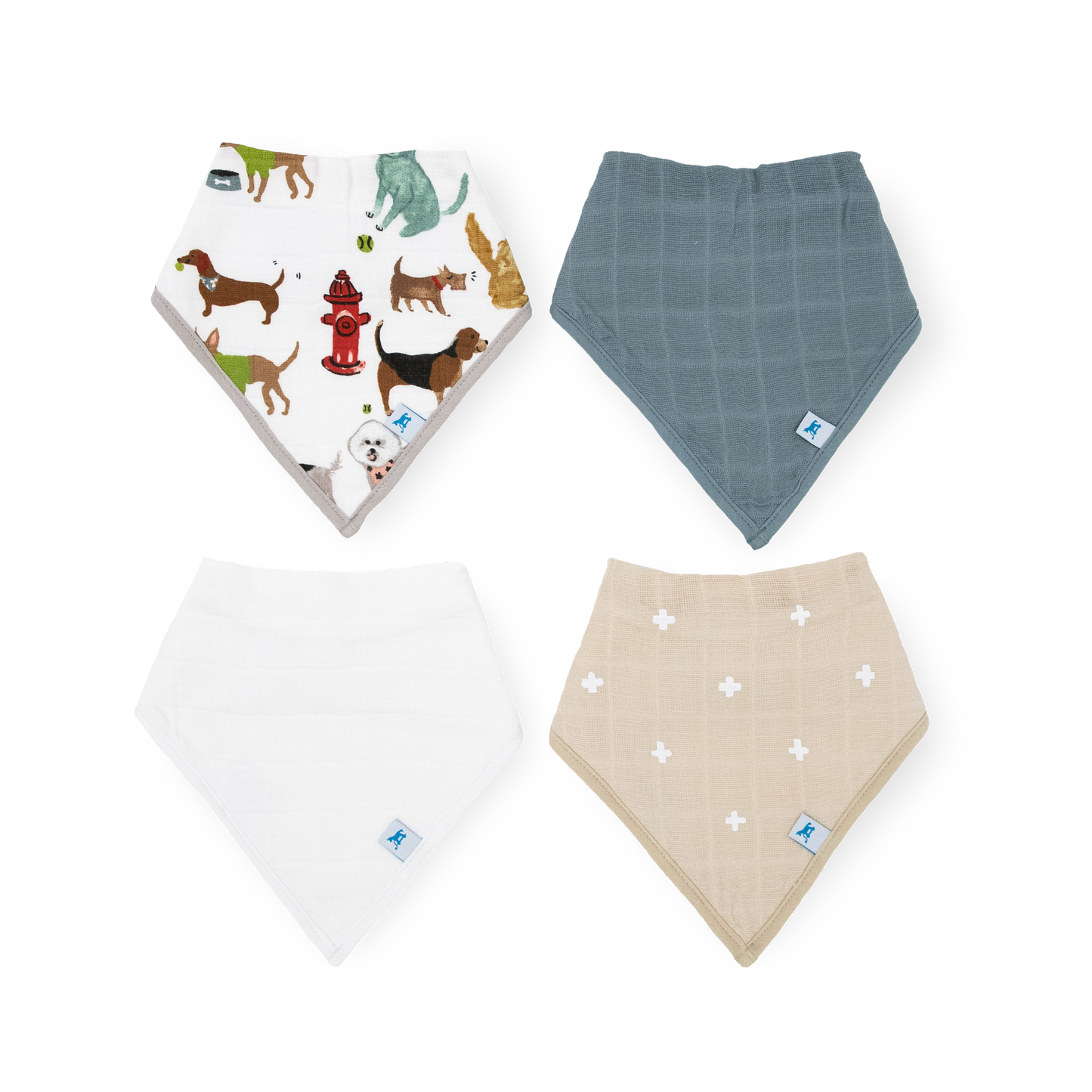 Cotton Muslin + Fleece Bandana Bib 4 Pack - Woof