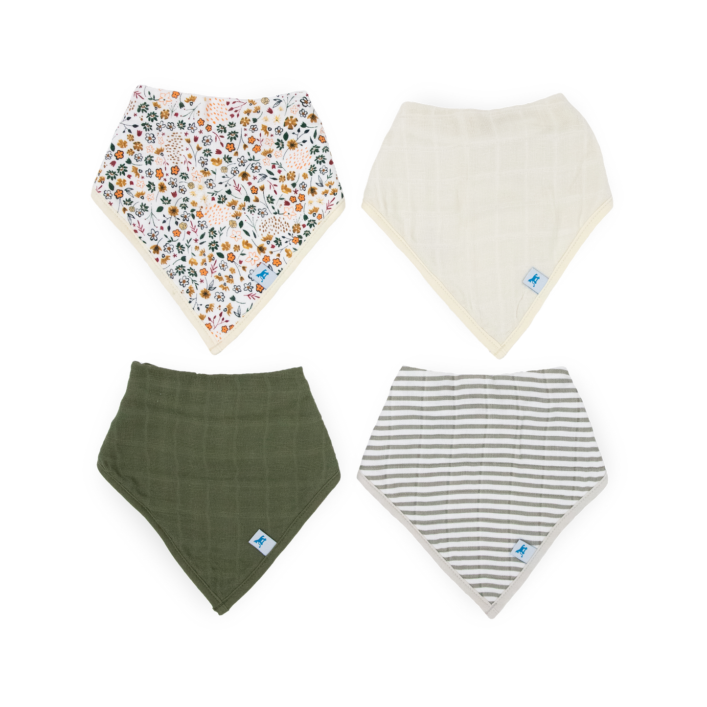 Cotton Muslin + Fleece Bandana Bib 4 Pack - Pressed Petals