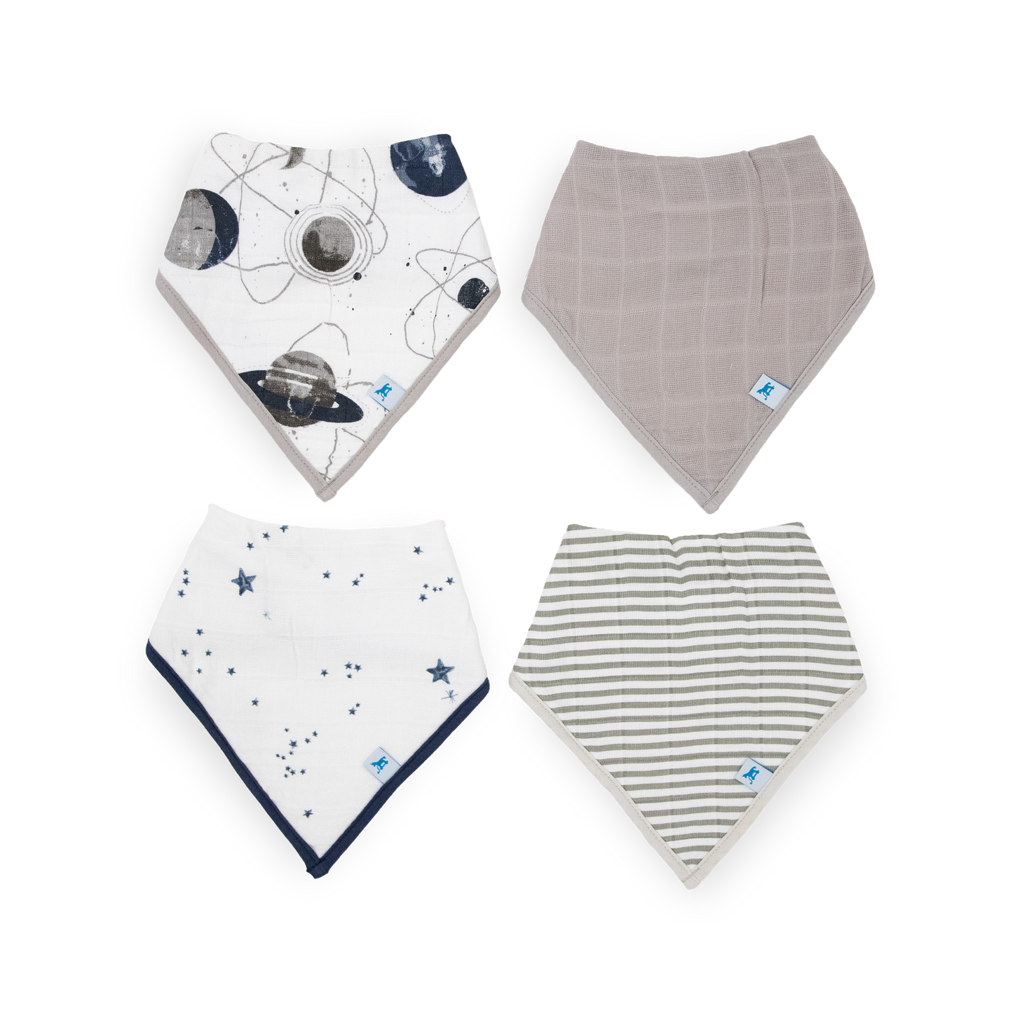 Cotton Muslin + Fleece Bandana Bib 4 Pack - Planetary