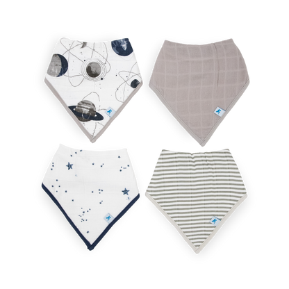 Cotton Muslin + Fleece Bandana Bib 4 Pack - Planetary