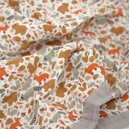 Cotton Muslin Baby Quilt - Fall Friends