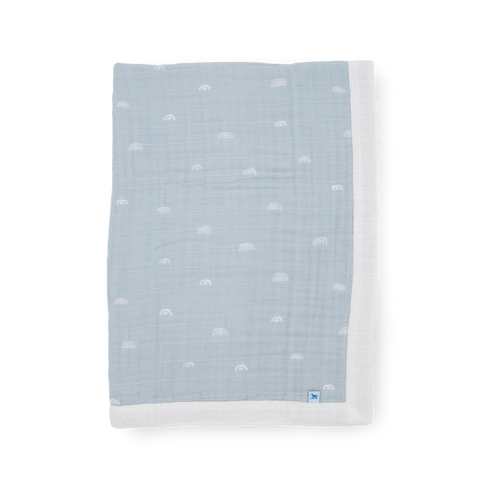 Cotton Muslin Baby Quilt - Blue Rainbow