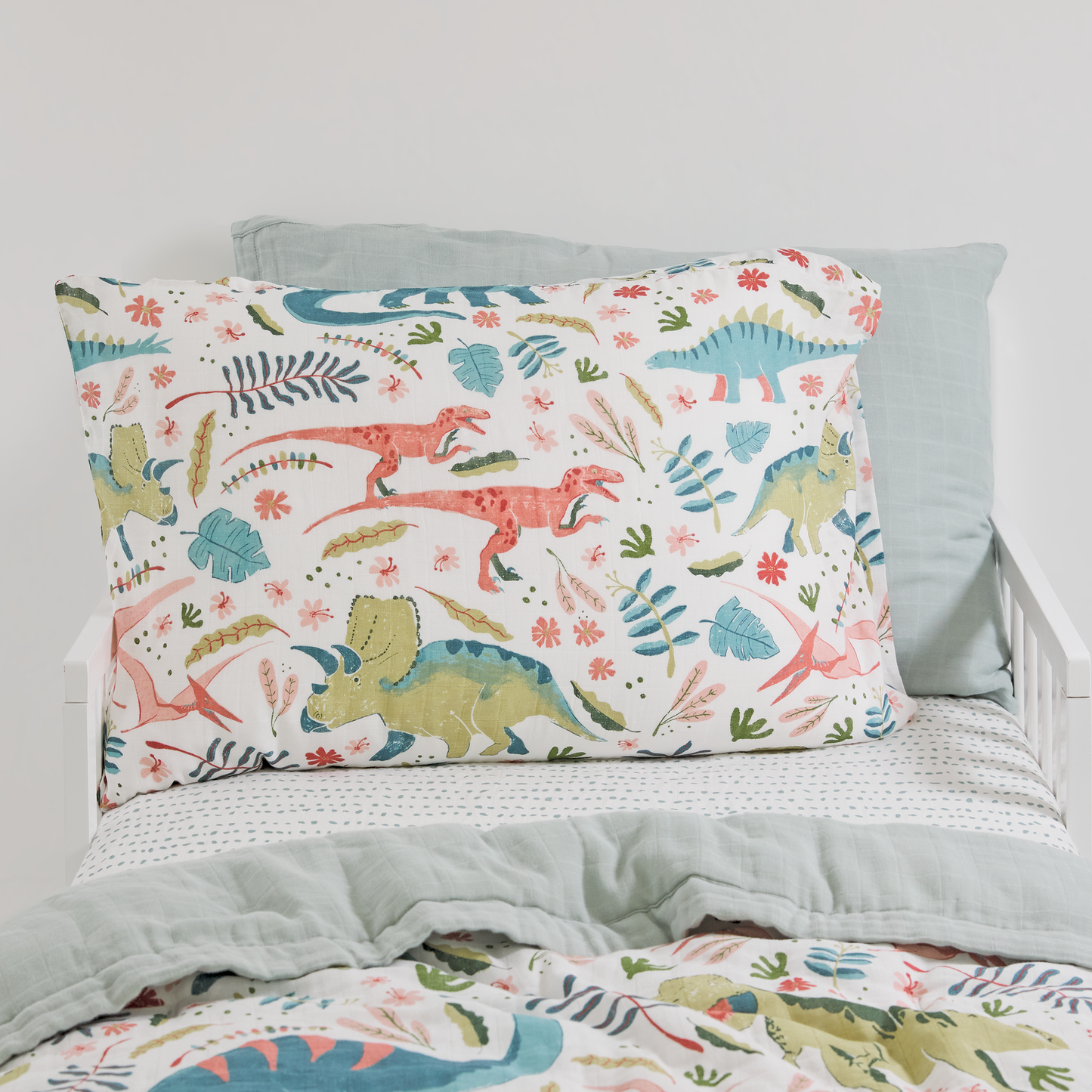 Cotton Muslin Pillowcase 2 Pack - Boho Dino