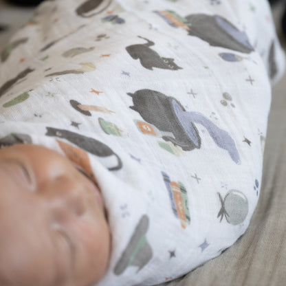 Cotton Muslin Swaddle Blanket - Cats and Cauldrons