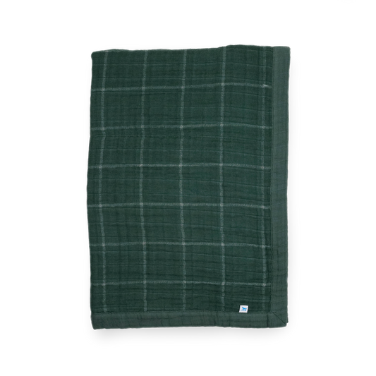 Cotton Muslin Baby Quilt - Evergreen Plaid