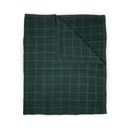 Cotton Muslin Quilted Throw - Evergreen Plaid