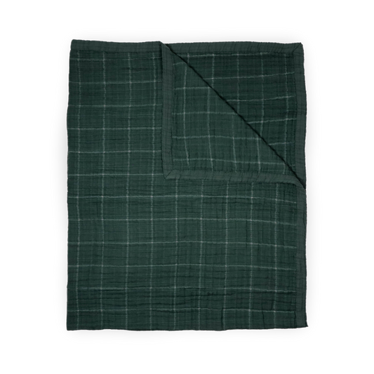 Cotton Muslin Quilted Throw - Evergreen Plaid