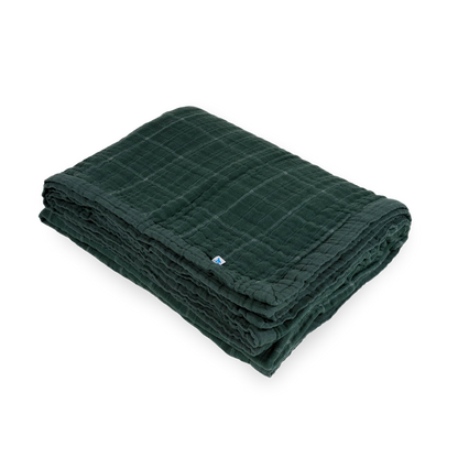 Cotton Muslin Quilted Throw - Evergreen Plaid