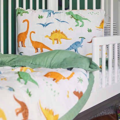 Cotton Muslin Pillowcase 2 Pack - Dino Names