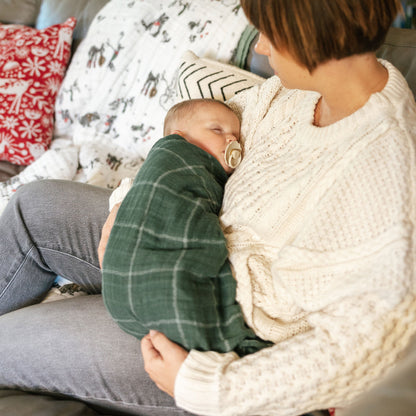 Cotton Muslin Swaddle Blanket - Evergreen Plaid