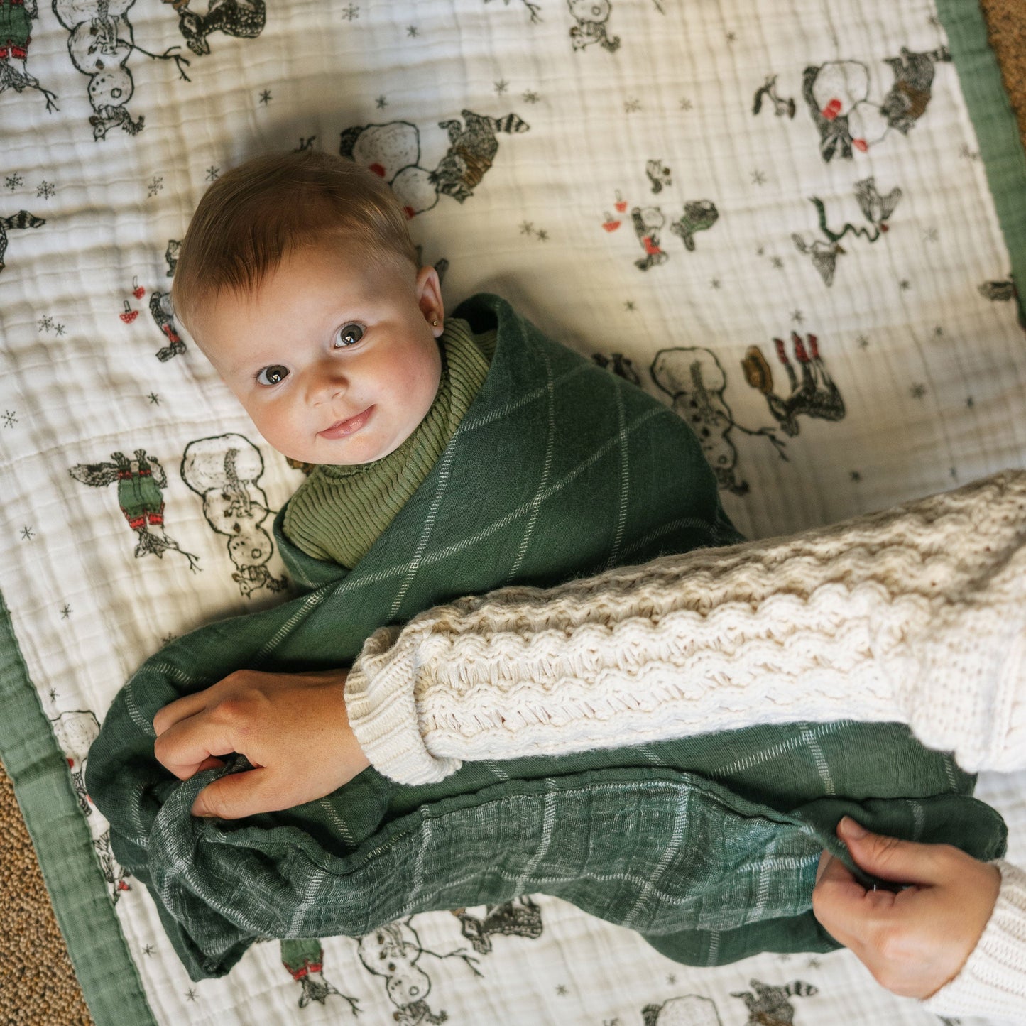 Cotton Muslin Swaddle Blanket - Evergreen Plaid