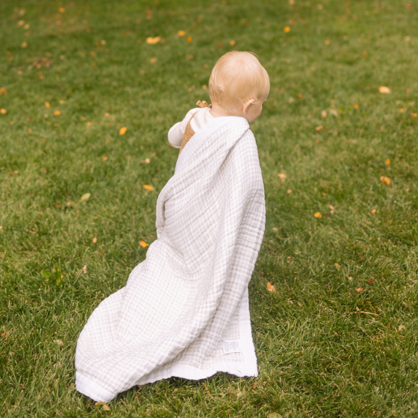 Cotton Muslin Baby Quilt - Tan Gingham