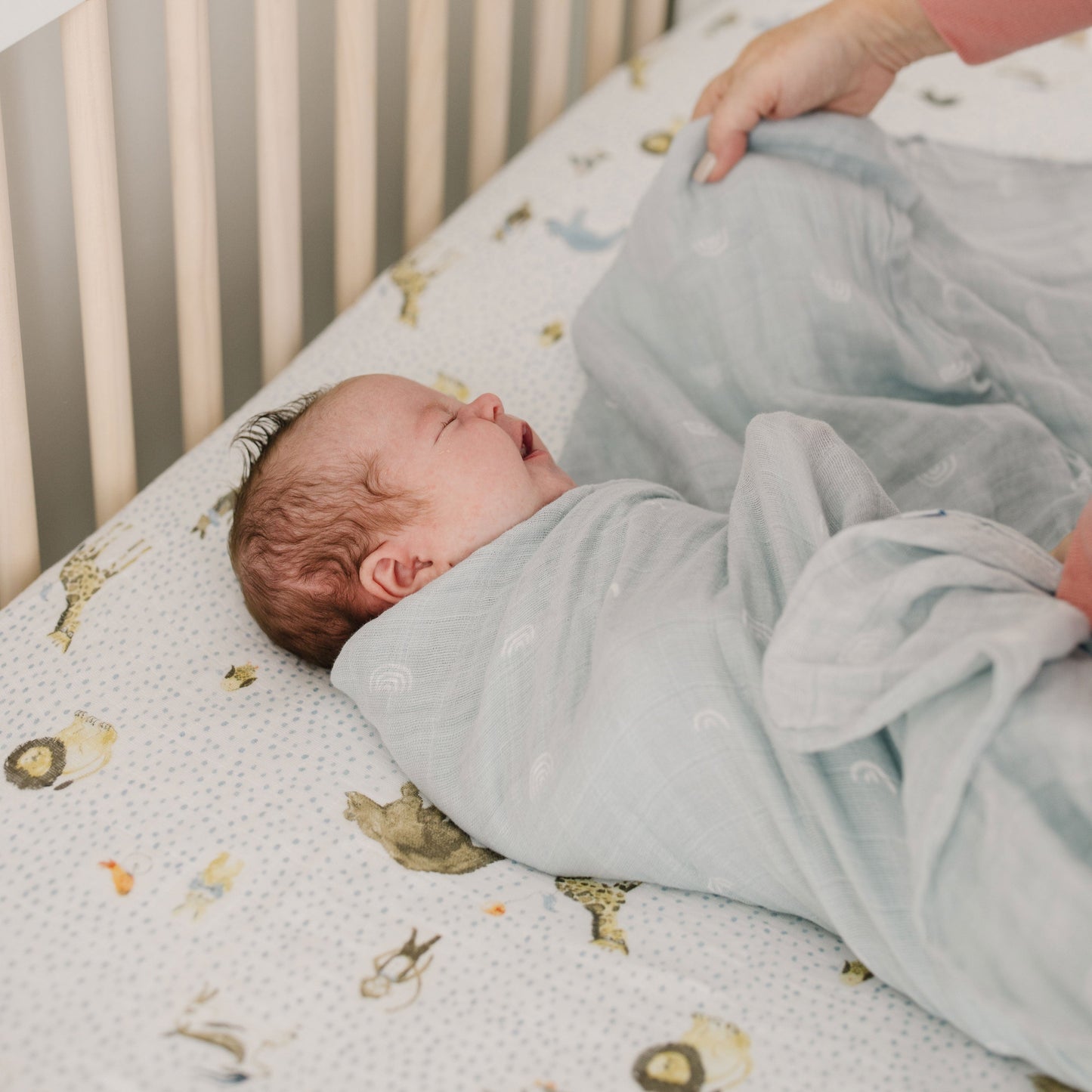 Cotton Muslin Swaddle Blanket - Blue Rainbow