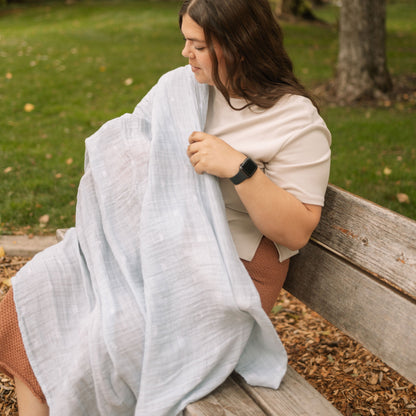 Cotton Muslin Swaddle Blanket - Blue Rainbow