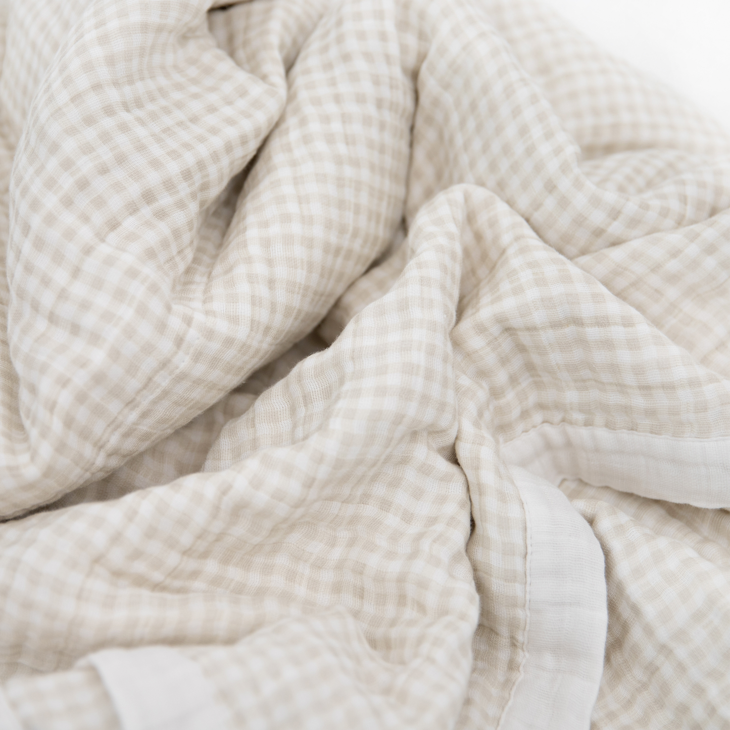 Cotton Muslin Quilted Throw - Tan Gingham