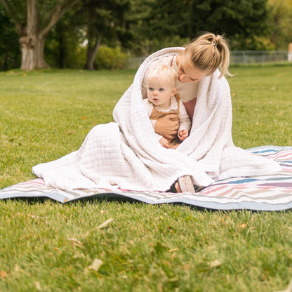 Cotton Muslin Quilted Throw - Tan Gingham