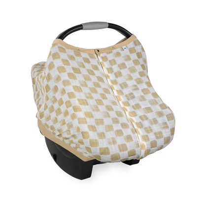 Cotton Muslin Car Seat Canopy - Adobe Checker