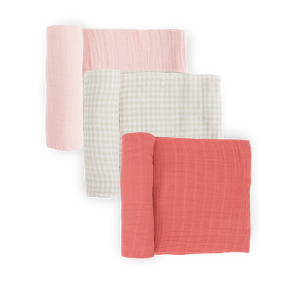 Cotton Muslin Swaddle Blanket 3 Pack - Light Pink