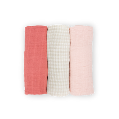 Cotton Muslin Swaddle Blanket 3 Pack - Light Pink