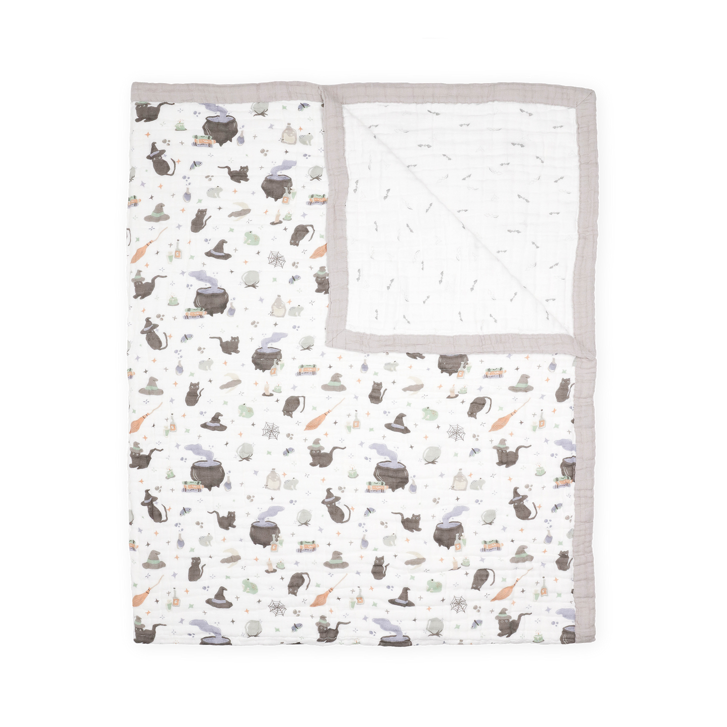 Cotton Muslin Quilted Throw - Cats and Cauldrons