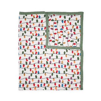 Cotton Muslin Quilted Throw - Christmas Bulbs