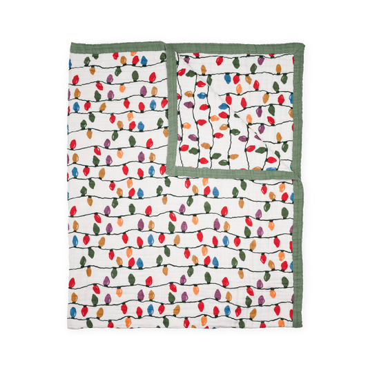 Cotton Muslin Quilted Throw - Christmas Bulbs