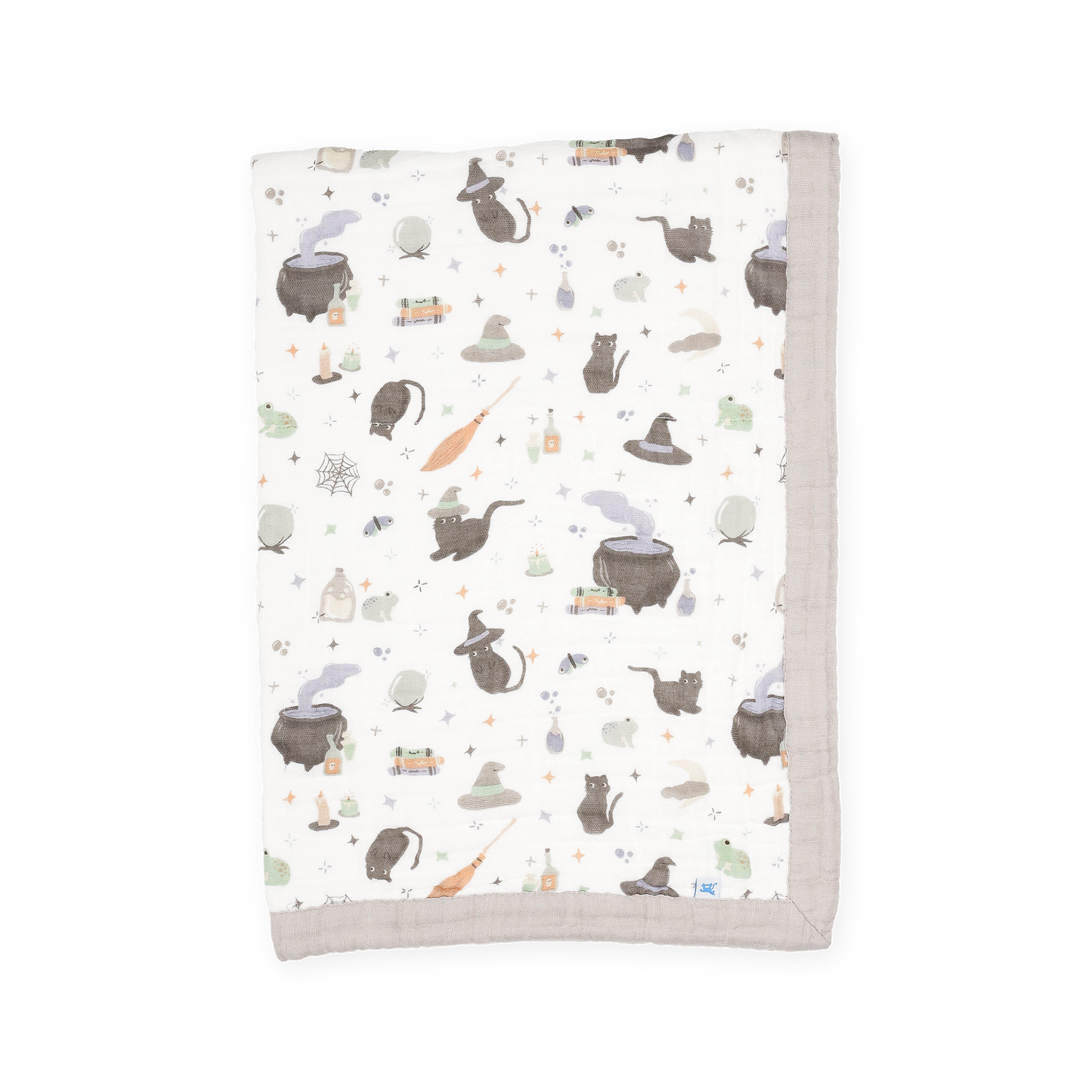 Cotton Muslin Baby Quilt - Cats and Cauldrons