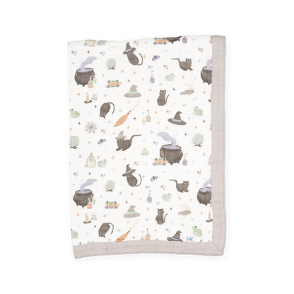 Cotton Muslin Baby Quilt - Cats and Cauldrons