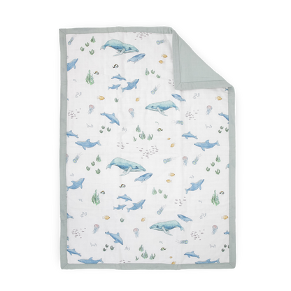 Cotton Muslin Toddler Comforter - Whales