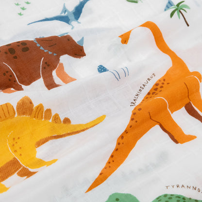 Cotton Muslin Pillowcase 2 Pack - Dino Names