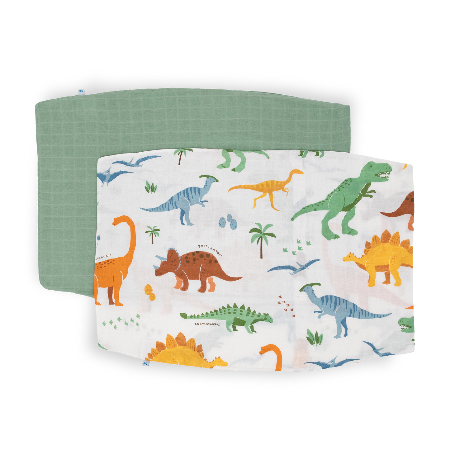 Cotton Muslin Pillowcase 2 Pack - Dino Names