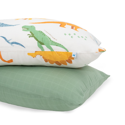 Cotton Muslin Pillowcase 2 Pack - Dino Names