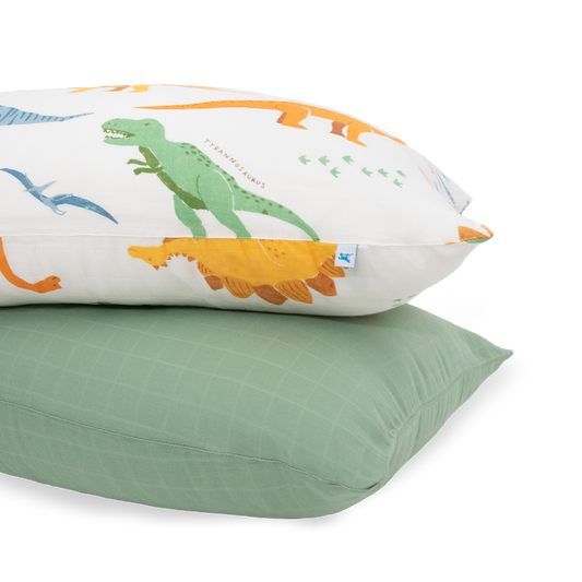 Cotton Muslin Pillowcase 2 Pack - Dino Names