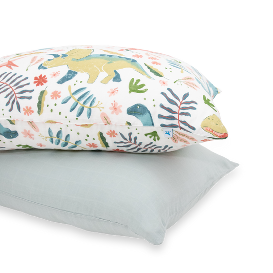 Cotton Muslin Pillowcase 2 Pack - Boho Dino