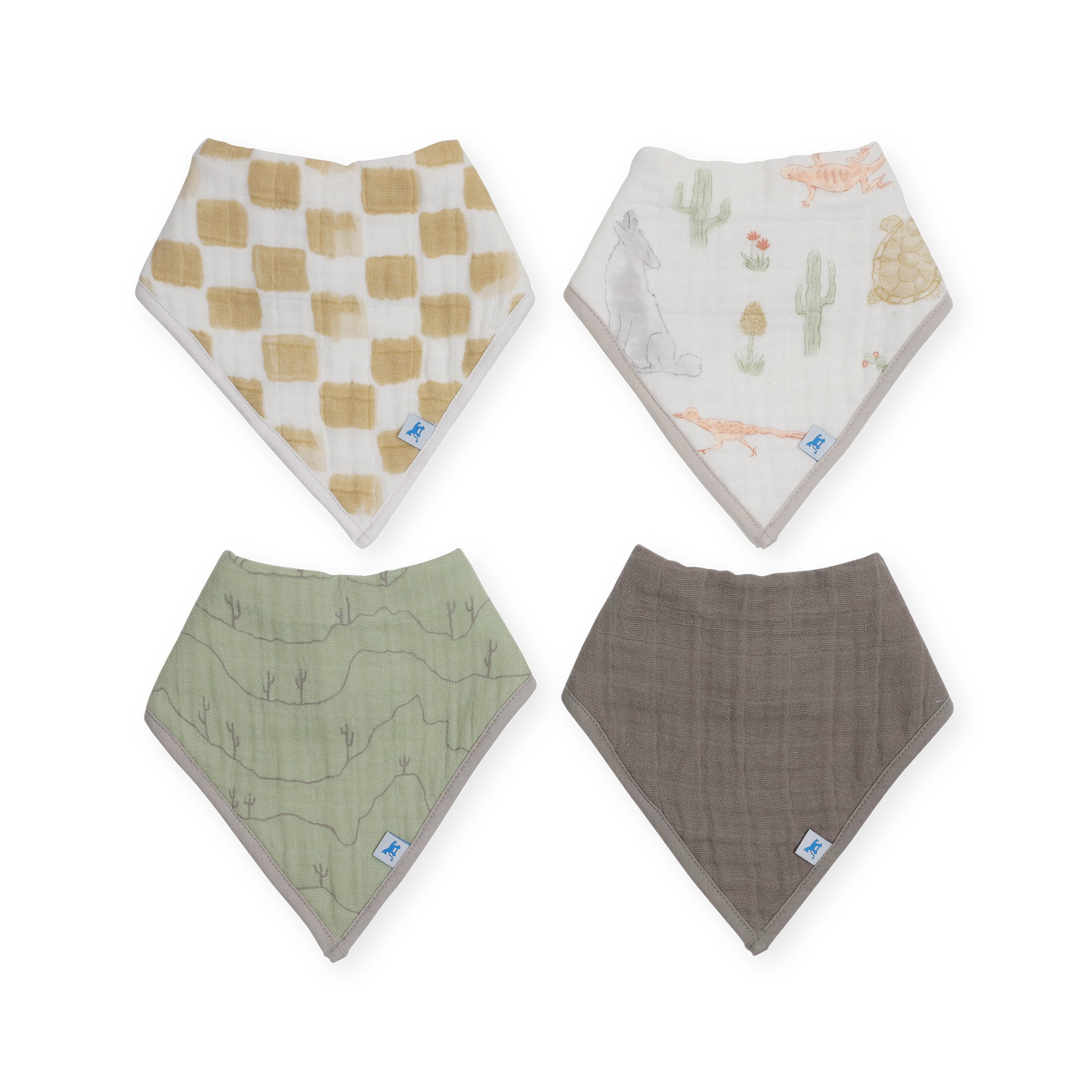 Cotton Muslin + Fleece Bandana Bib 4 Pack - Adobe Checker