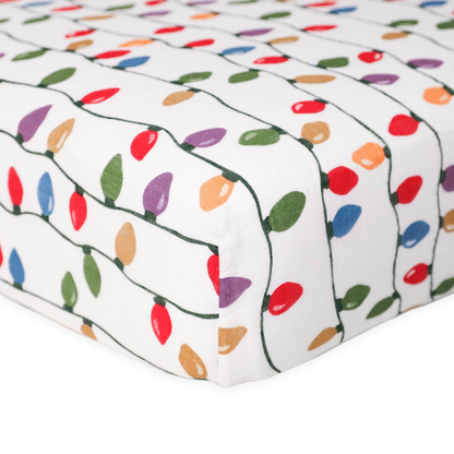 Cotton Muslin Crib Sheet - Christmas Bulbs