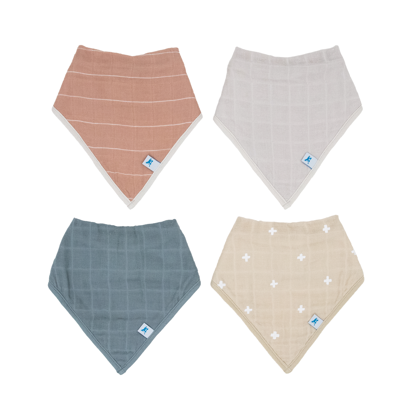 Cotton Muslin + Fleece Bandana Bib 4 Pack - Mauve Stripe