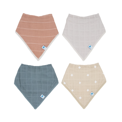 Cotton Muslin + Fleece Bandana Bib 4 Pack - Mauve Stripe