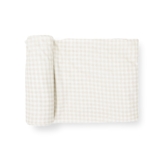 Stretch Knit Swaddle Blanket - Tan Gingham