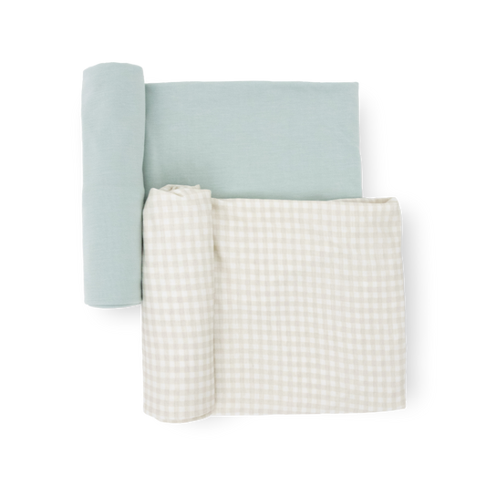 Stretch Knit Swaddle Blanket 2 Pack - Frost Green