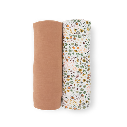 Stretch Knit Swaddle Blanket 2 Pack - Pressed Petals