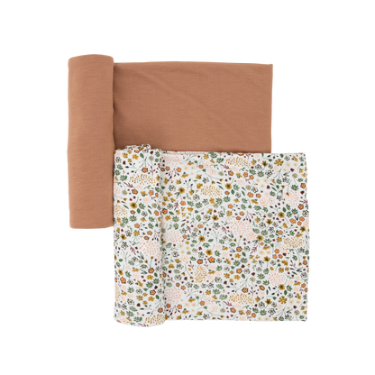 Stretch Knit Swaddle Blanket 2 Pack - Pressed Petals